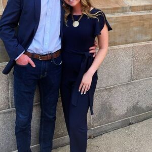 Calvin Klein Flutter Short Split Sleeve Navy Jumpsuit